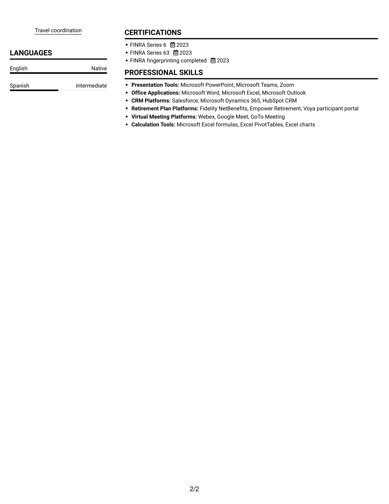 Resume example — page 2