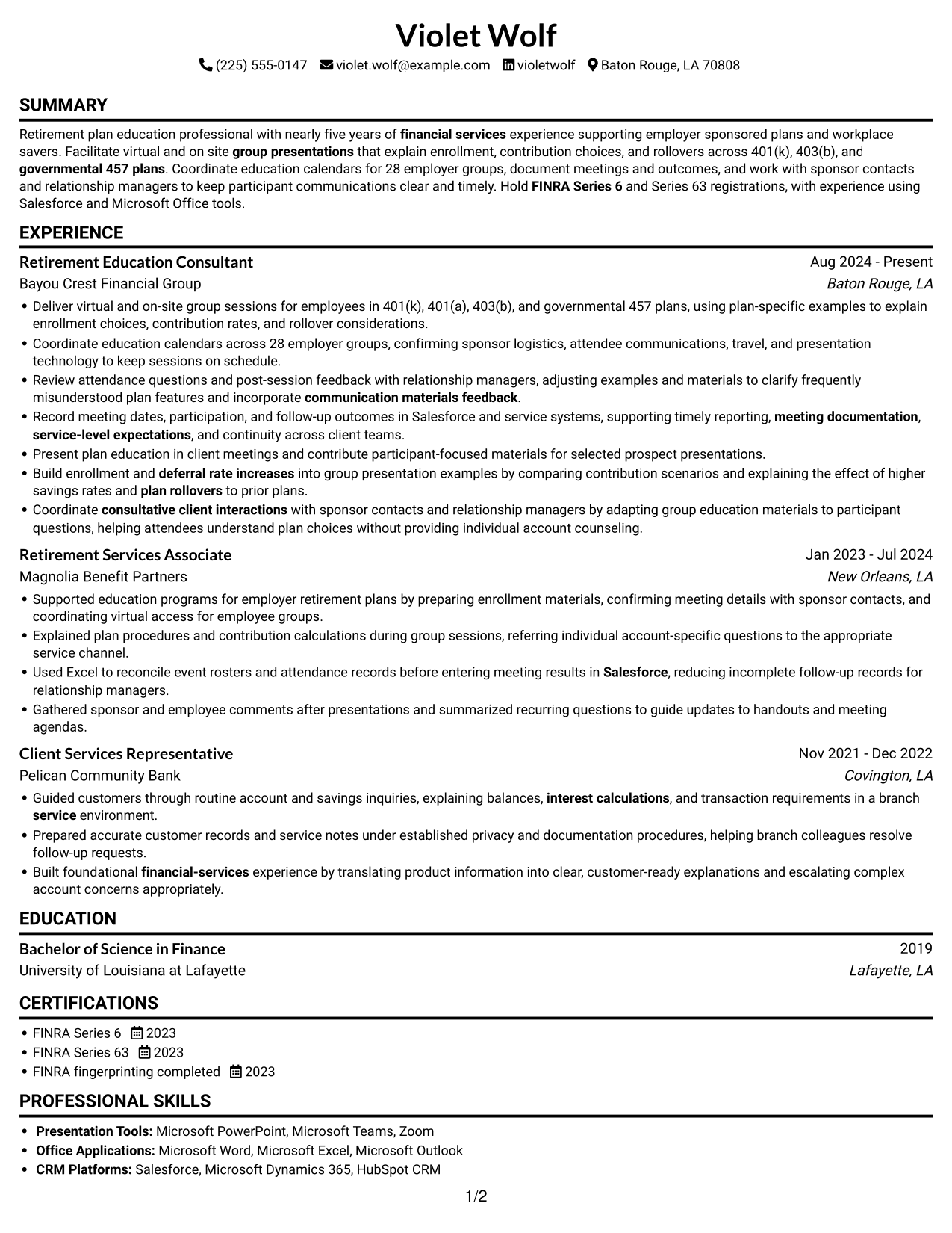 Resume example — page 1