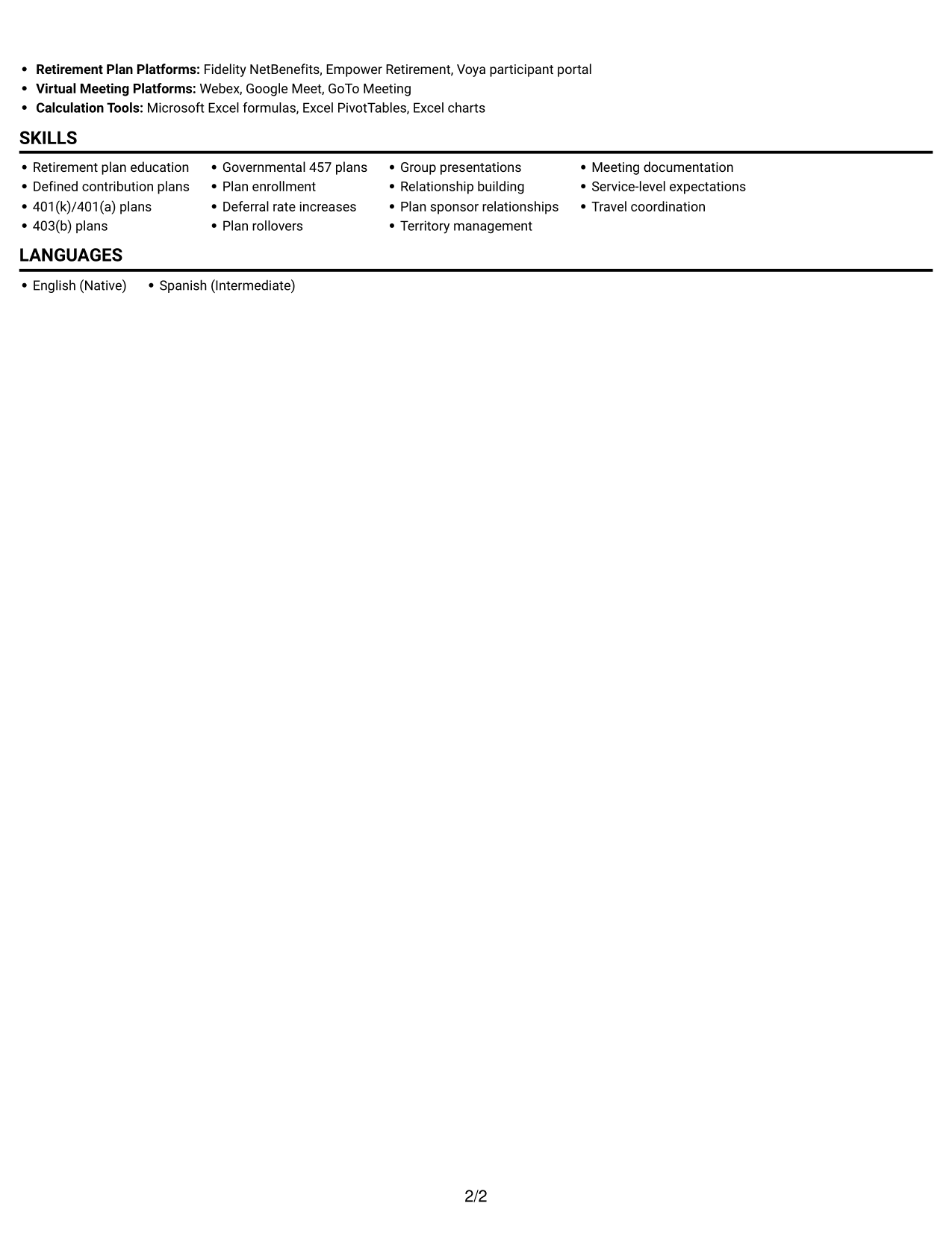 Resume example — page 2