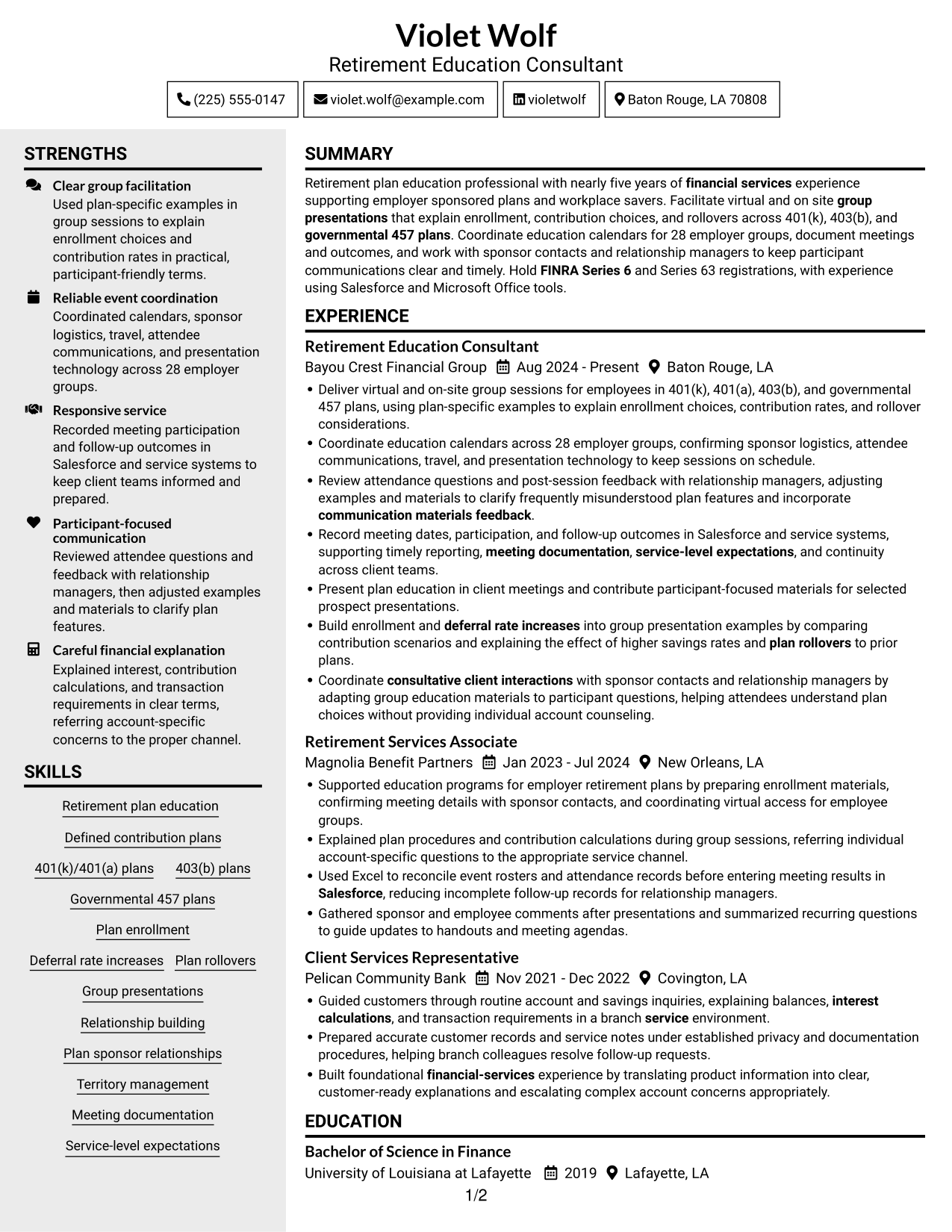 Resume example — page 1