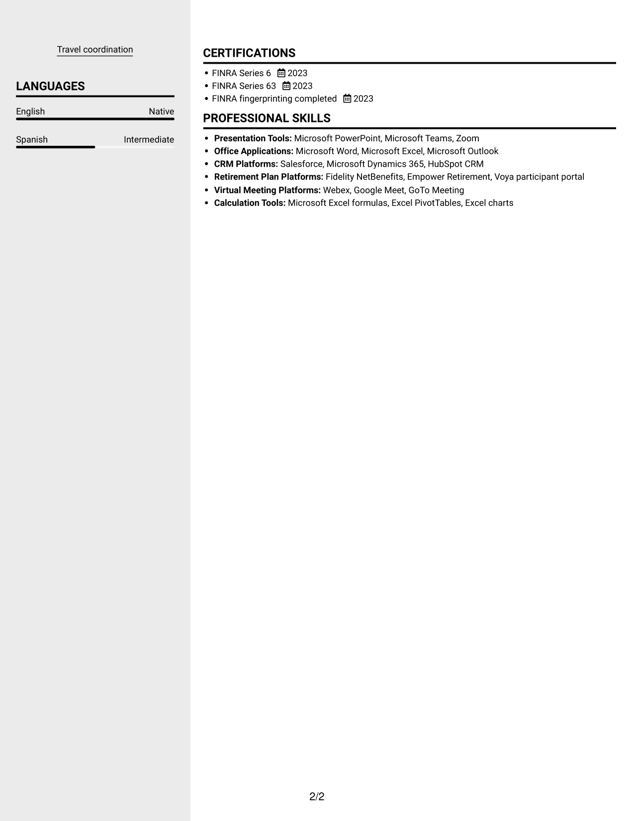 Resume example — page 2