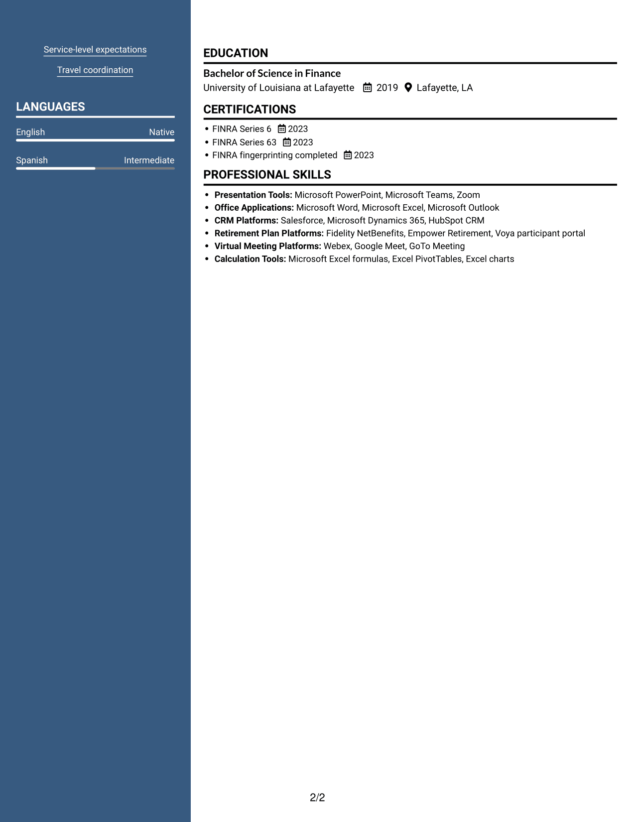Resume example — page 2