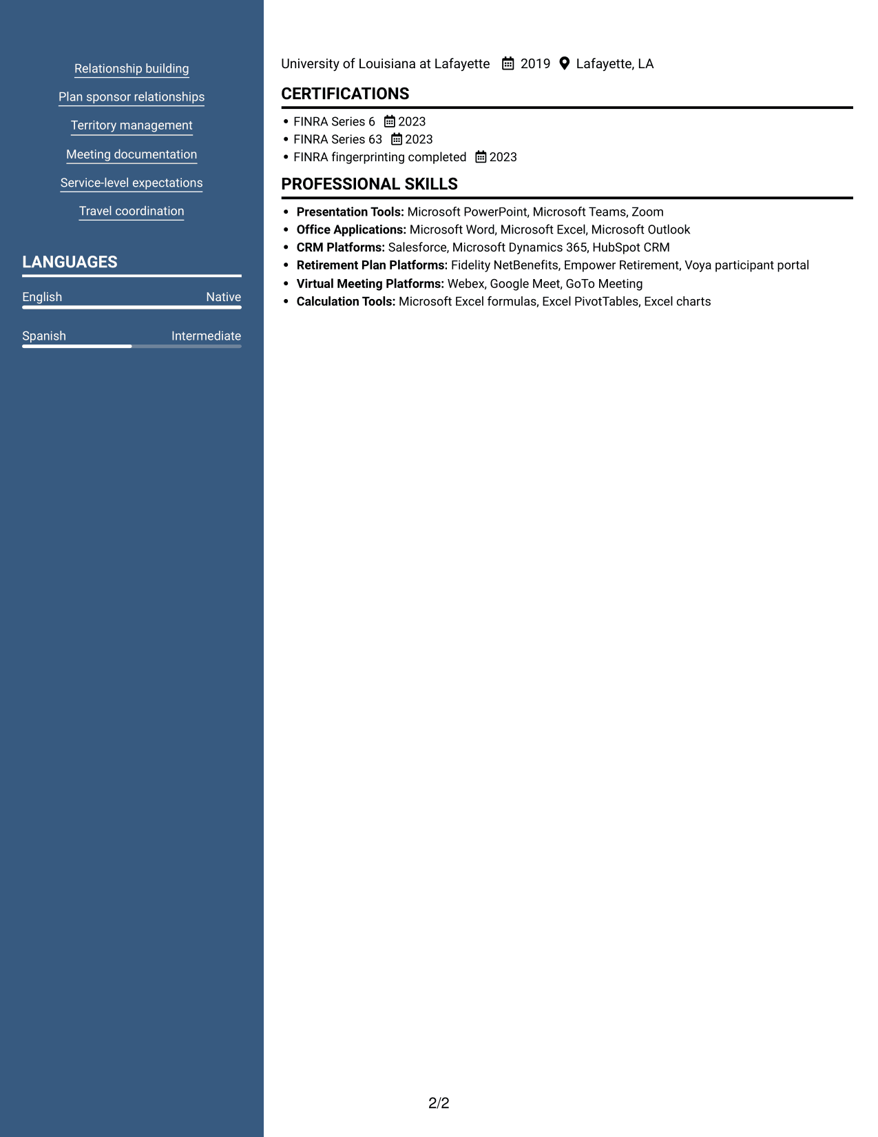 Resume example — page 2