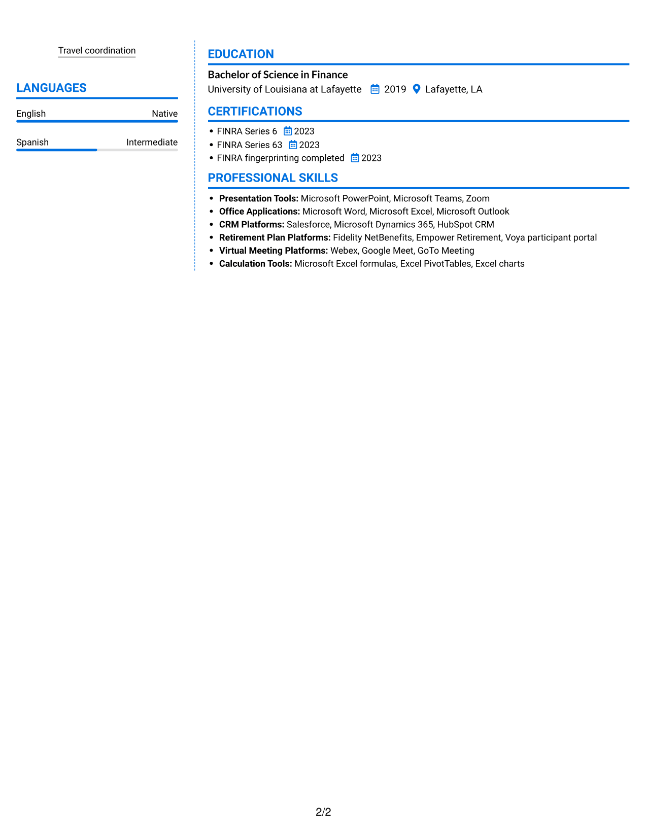 Resume example — page 2