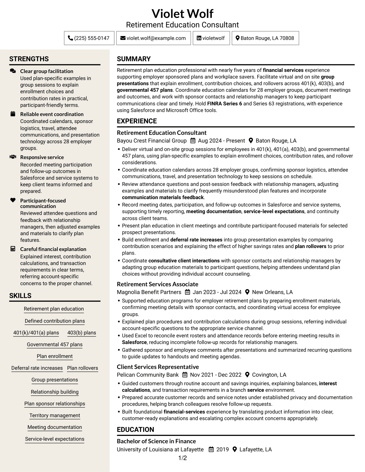 Resume example — page 1
