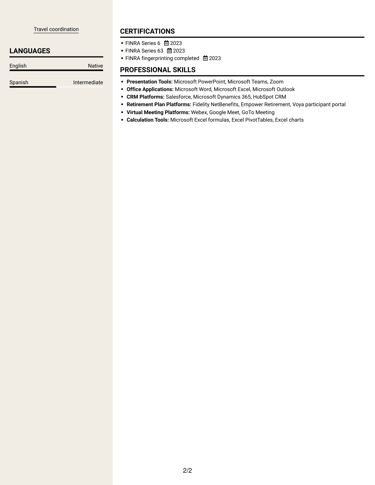 Resume example — page 2