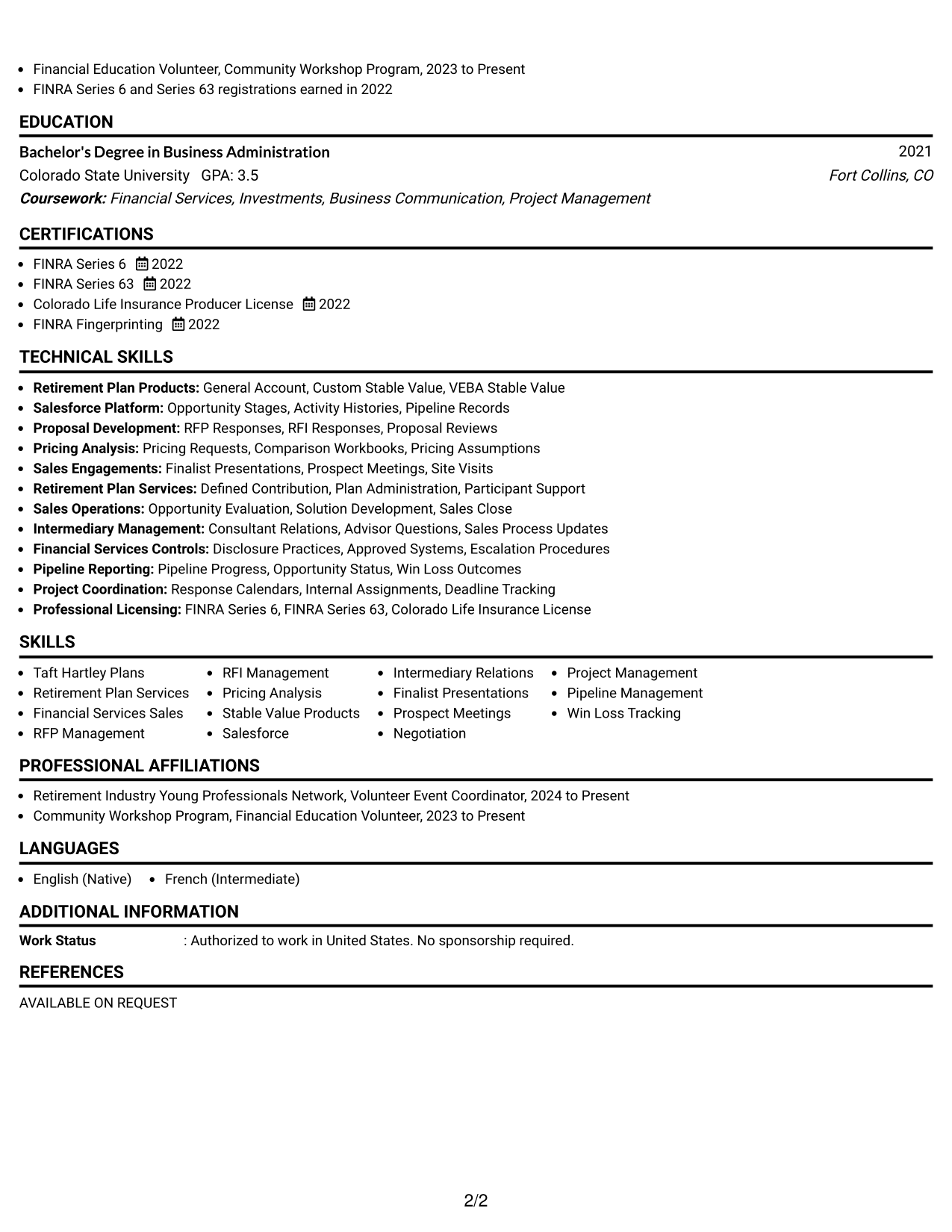 Resume Example Page 2