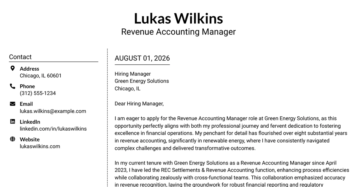 30+ Revenue Accounting Manager Cover Letter Templates with Example 2026