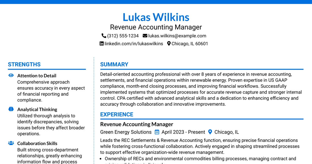 33 Revenue Accounting Manager Resume Templates with Example 2026 (ATS-Optimized)