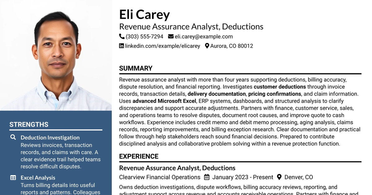 33 Revenue Assurance Analyst - Deductions Resume Templates with Example