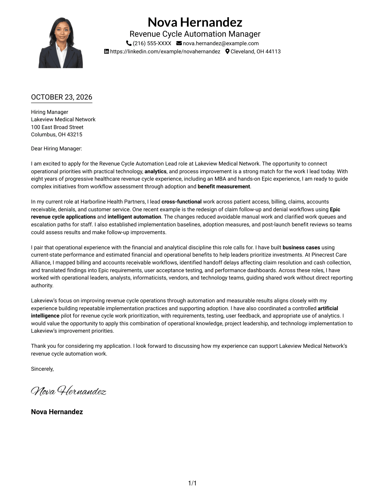 Cover letter example — page 1