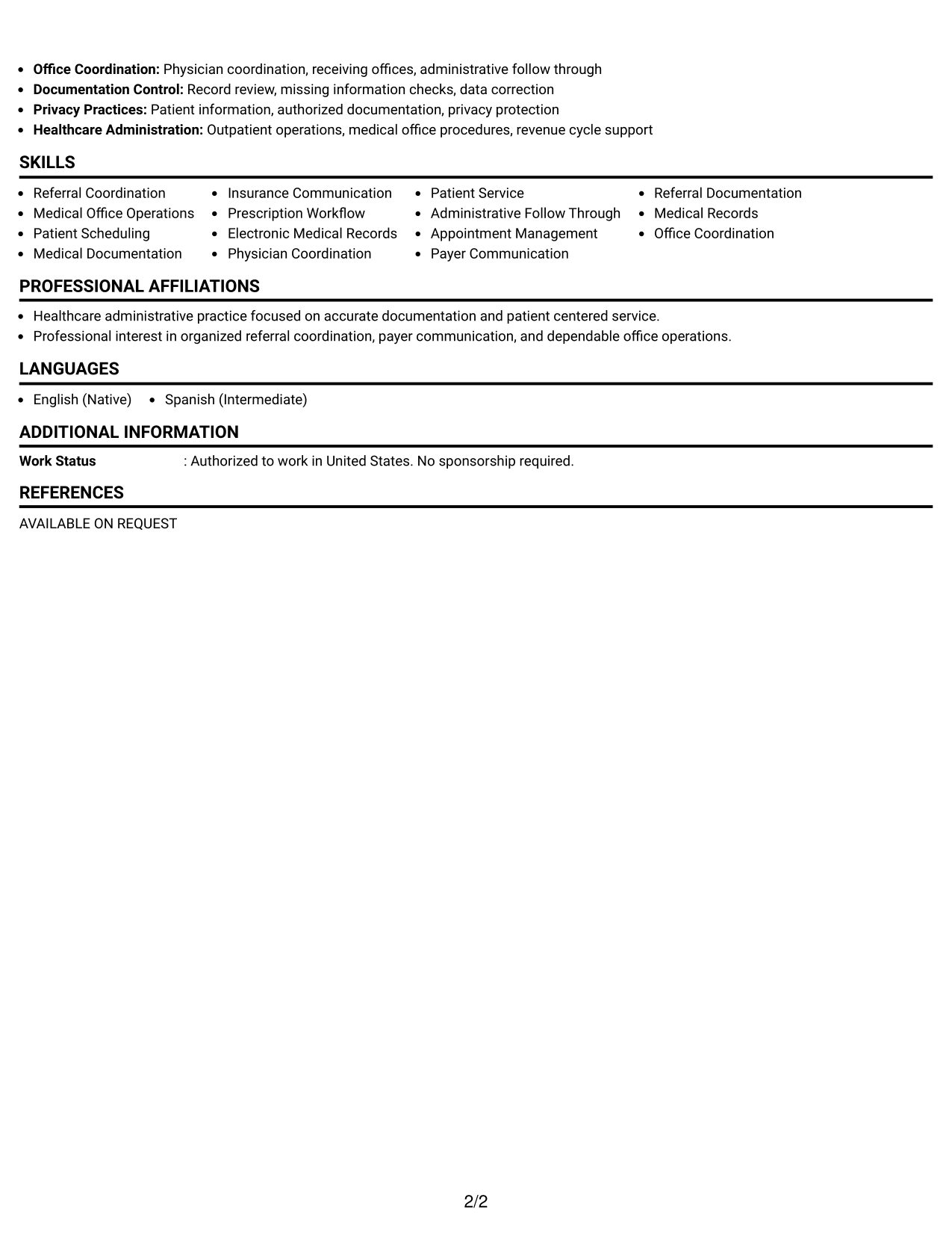 Resume Example Page 2