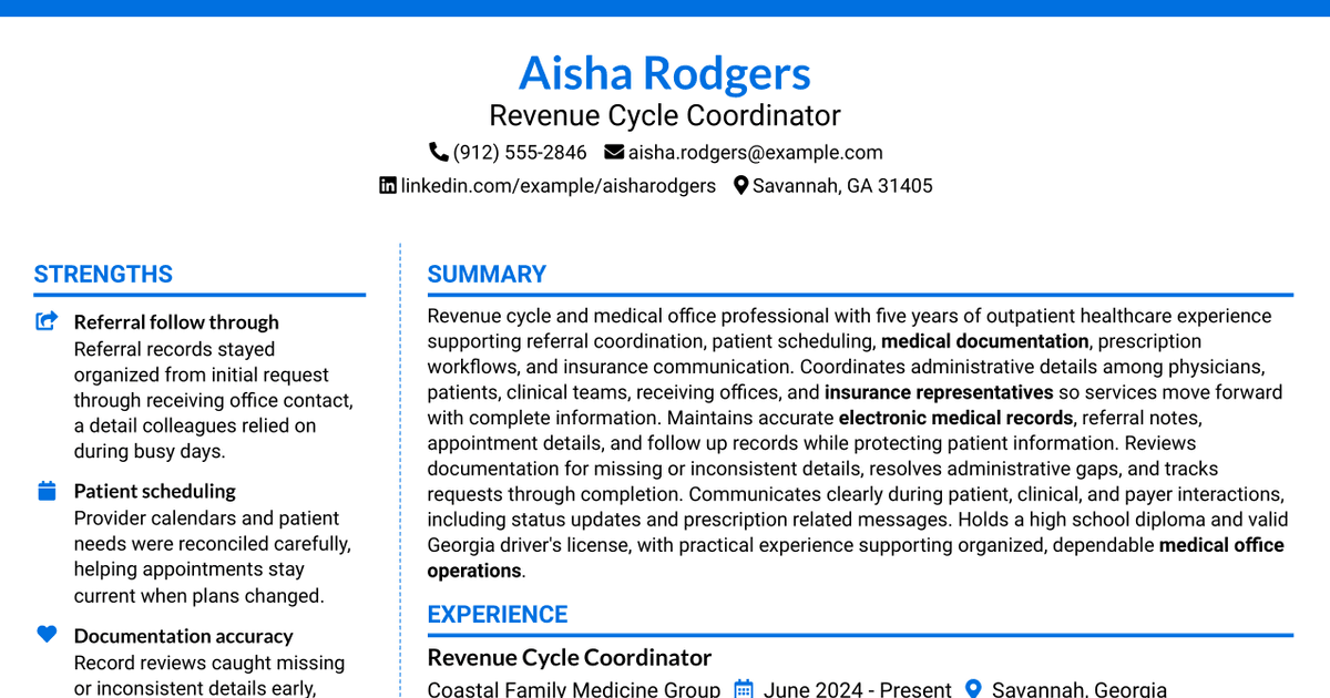 7 Revenue Cycle Coordinator Resume Templates with Example