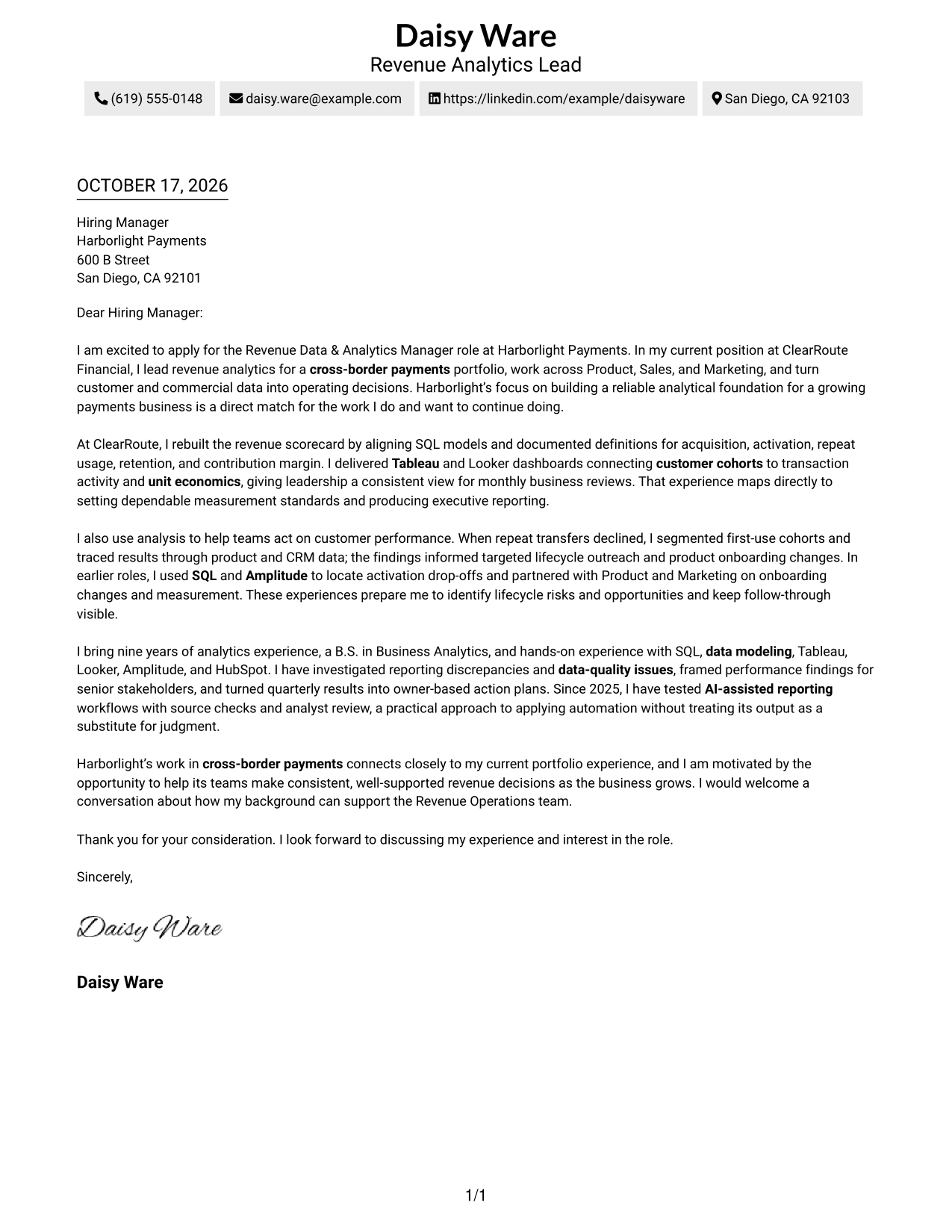 Cover letter example — page 1