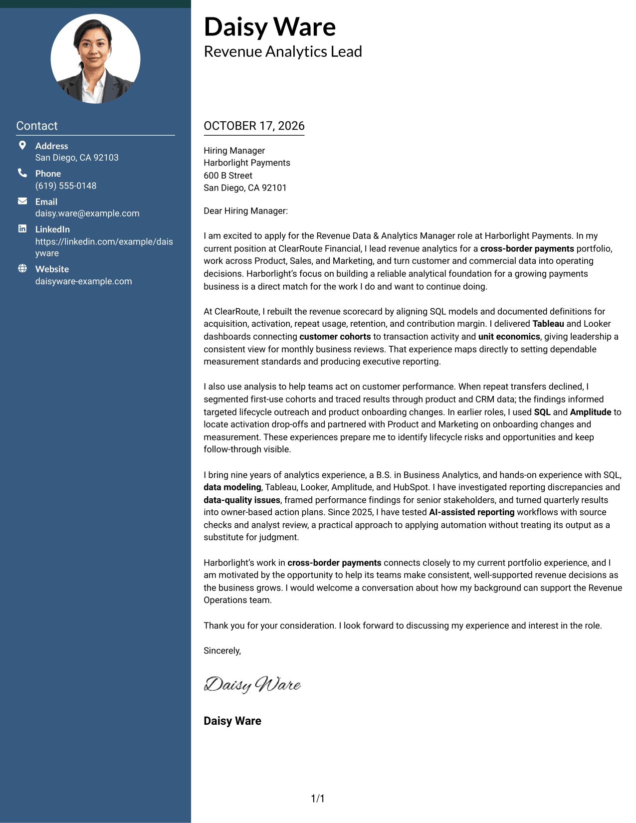 Cover letter example — page 1