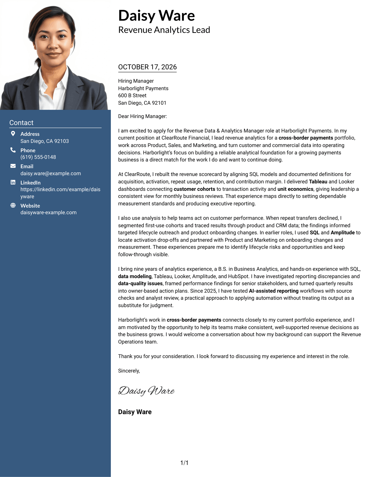 Cover letter example — page 1