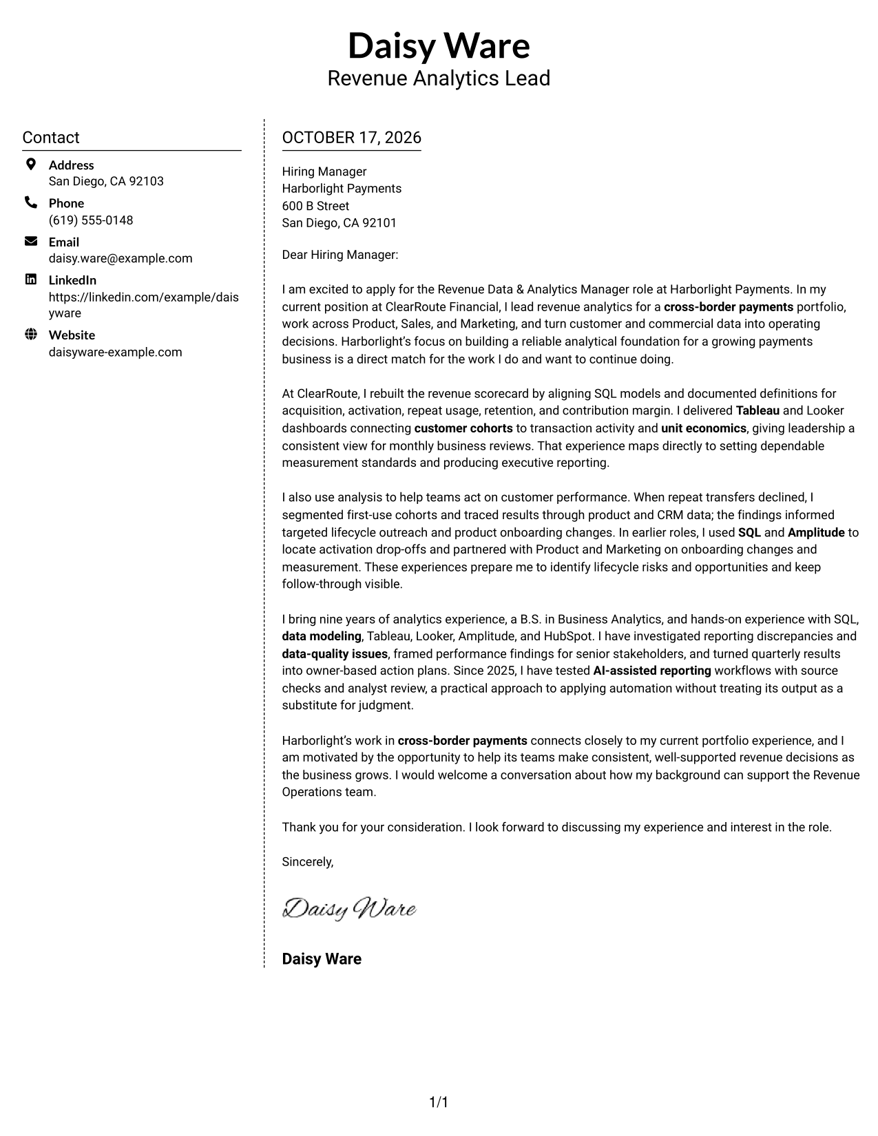 Cover letter example — page 1