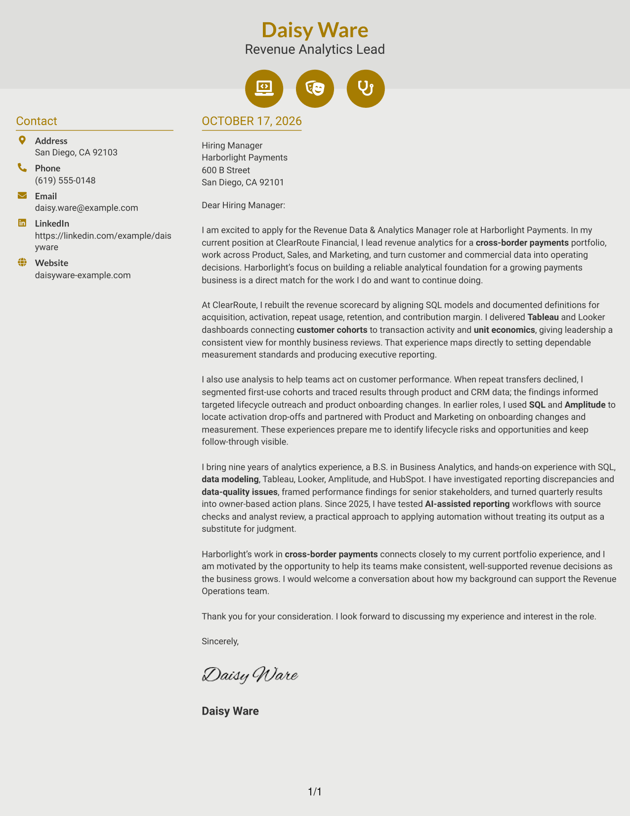 Cover letter example — page 1