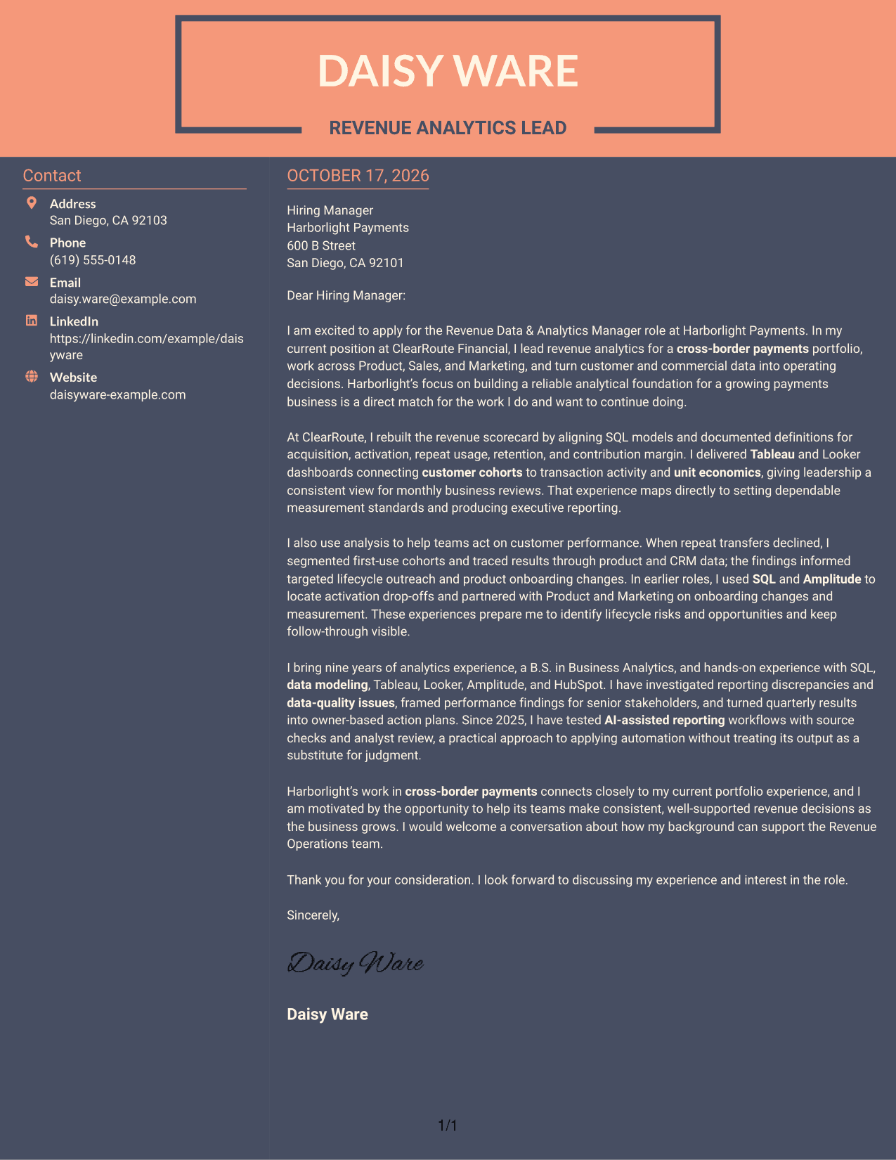 Cover letter example — page 1