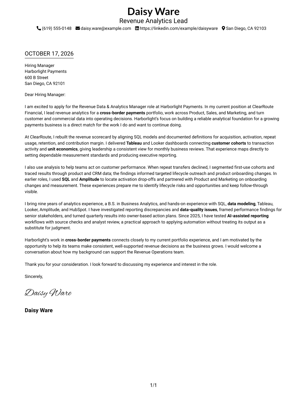Cover letter example — page 1