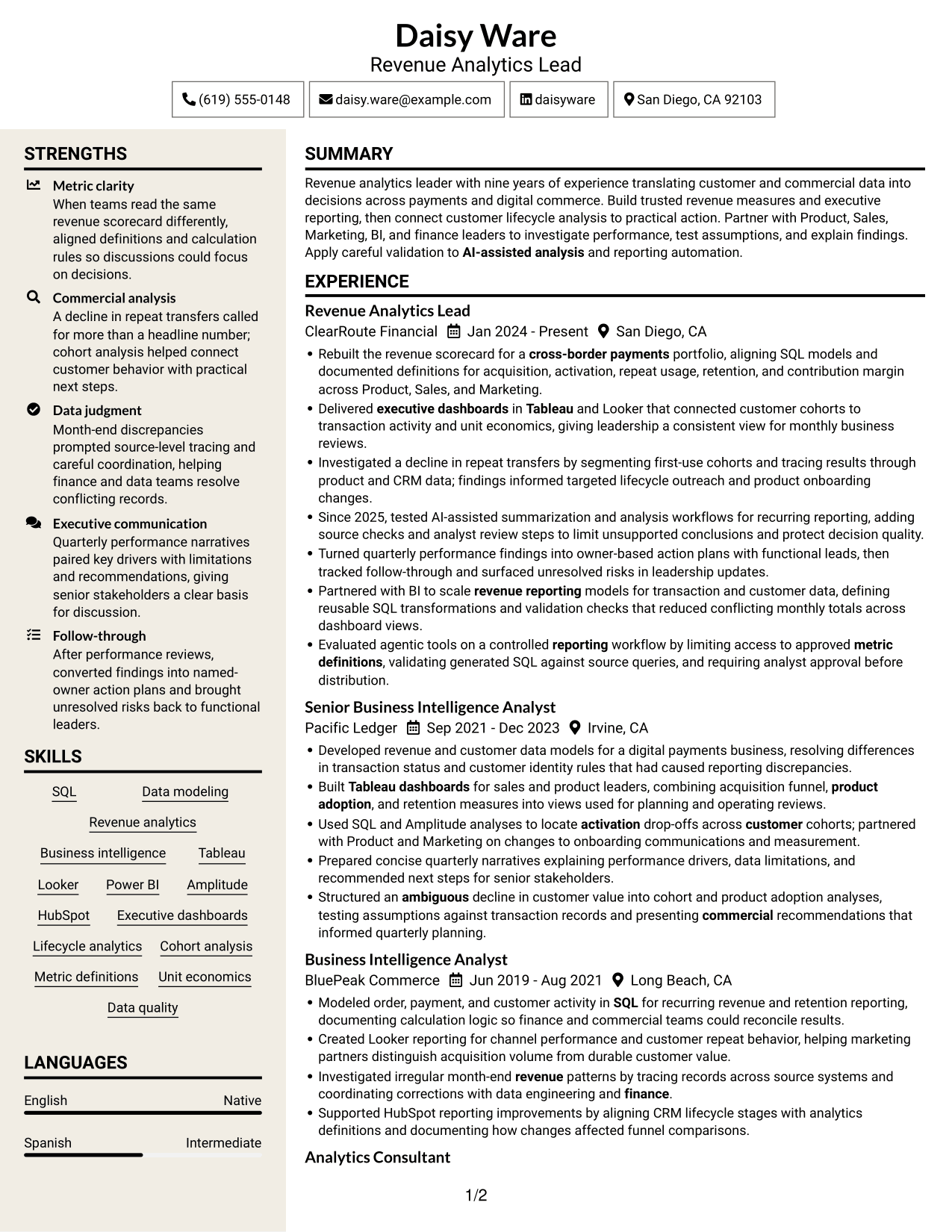 Resume example — page 1
