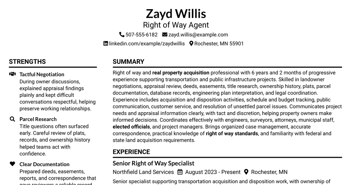 7 Right of Way Agent Resume Templates with Example
