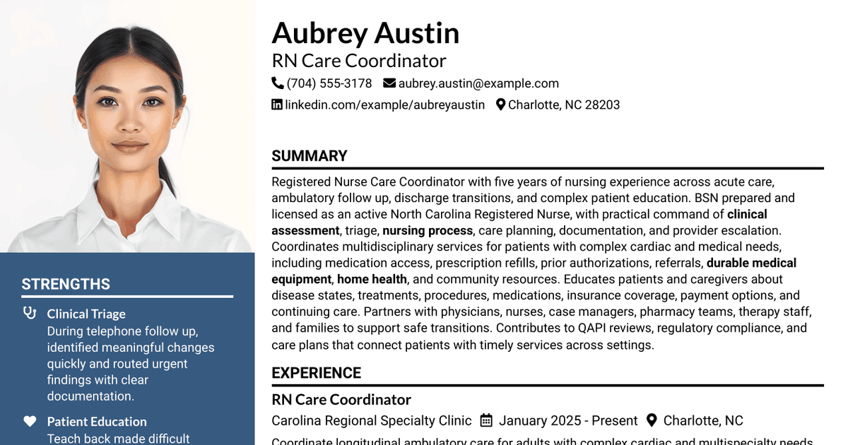 7 RN Care Coordicator Resume Templates with Example