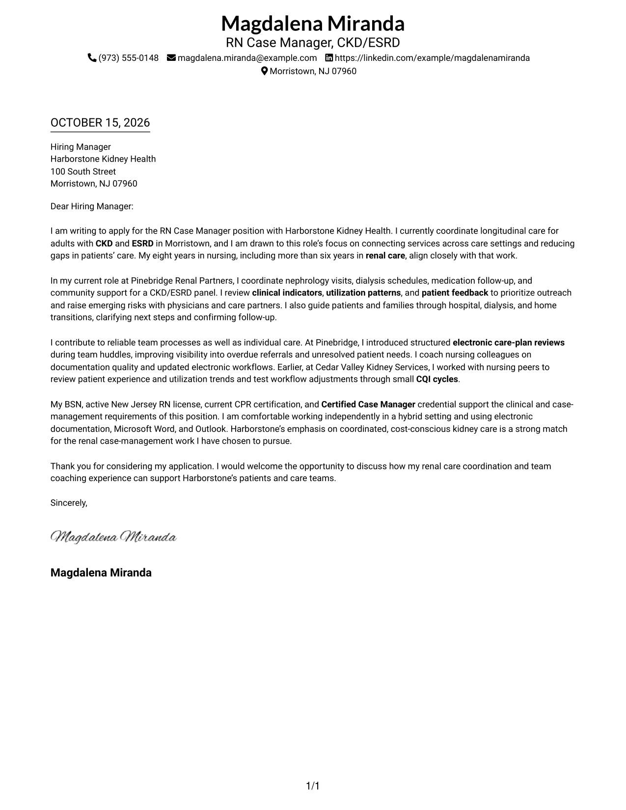 Cover letter example — page 1