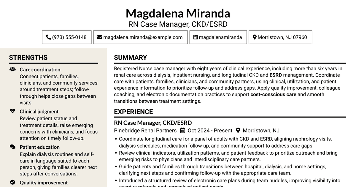 7 RN Case Manager - Kidney Care Resume Templates with Example