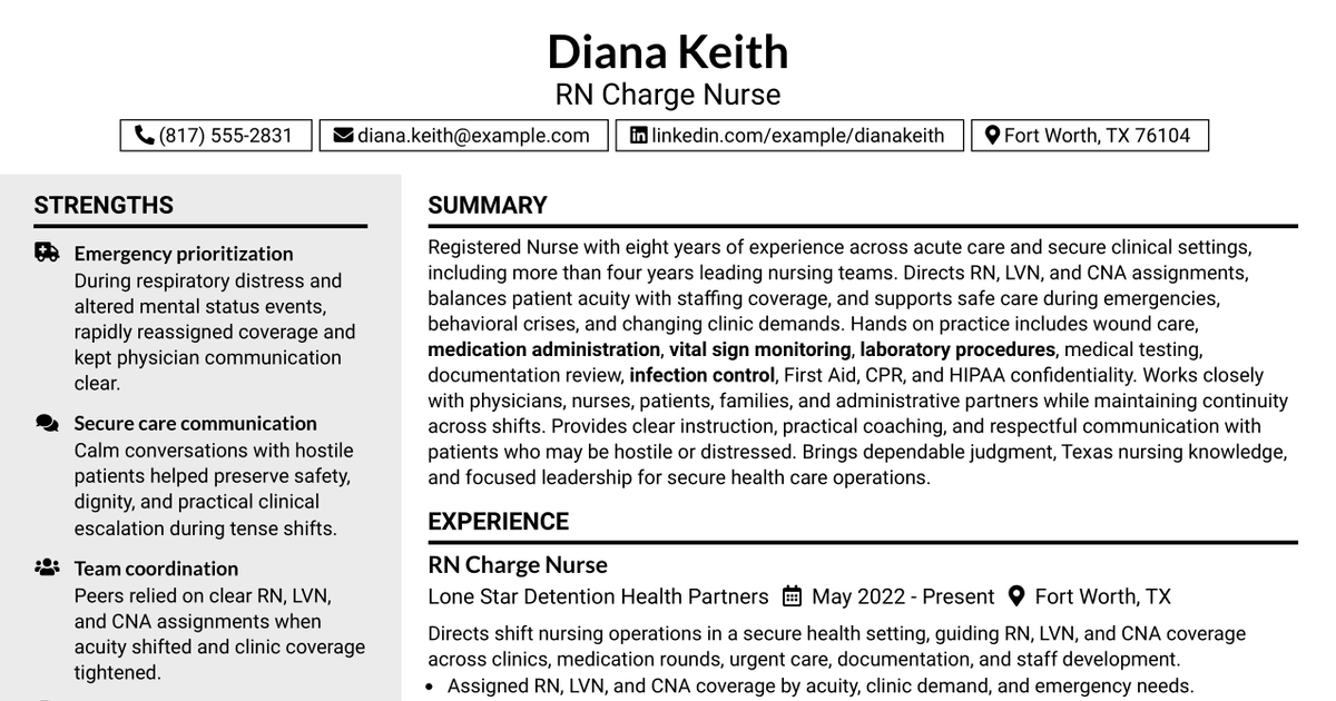 7 RN Charge Nurse Resume Templates with Example