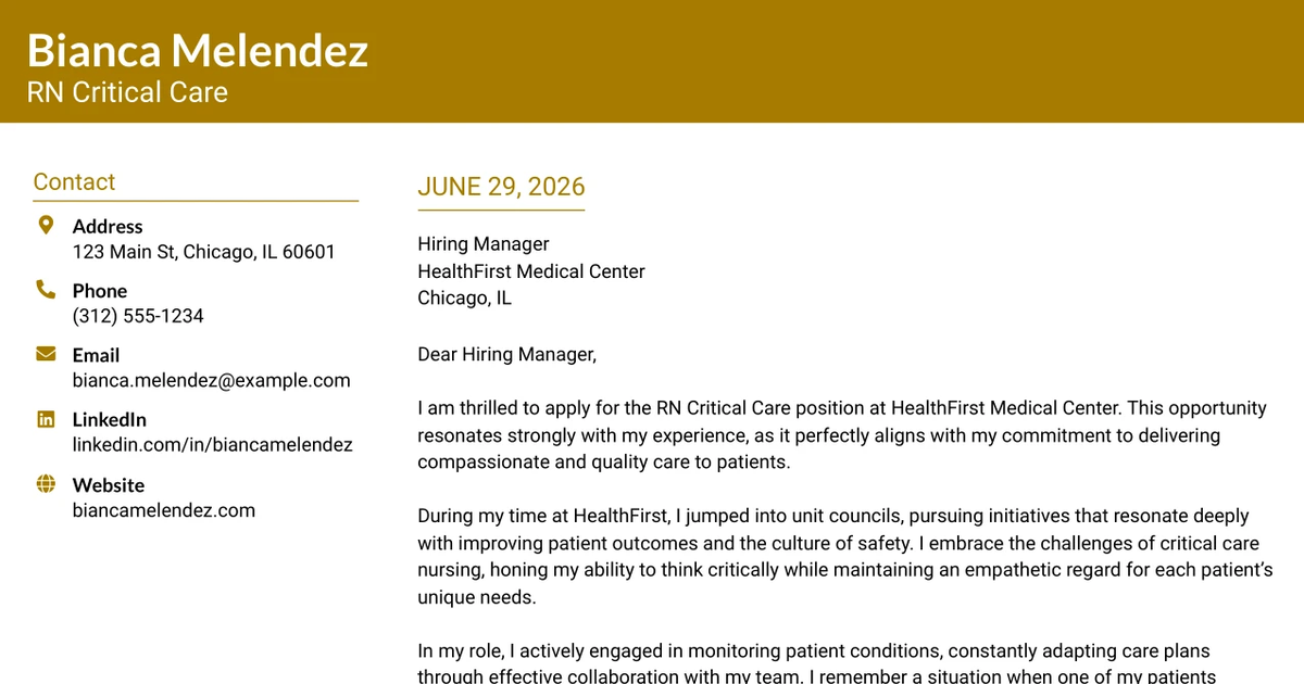 30+ RN Critical Care Cover Letter Templates with Example 2026
