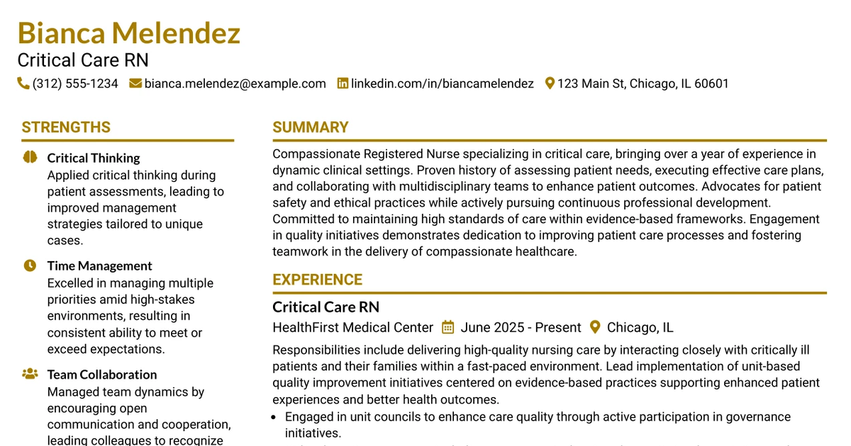 33 RN Critical Care Resume Templates with Example 2026 (ATS-Optimized)
