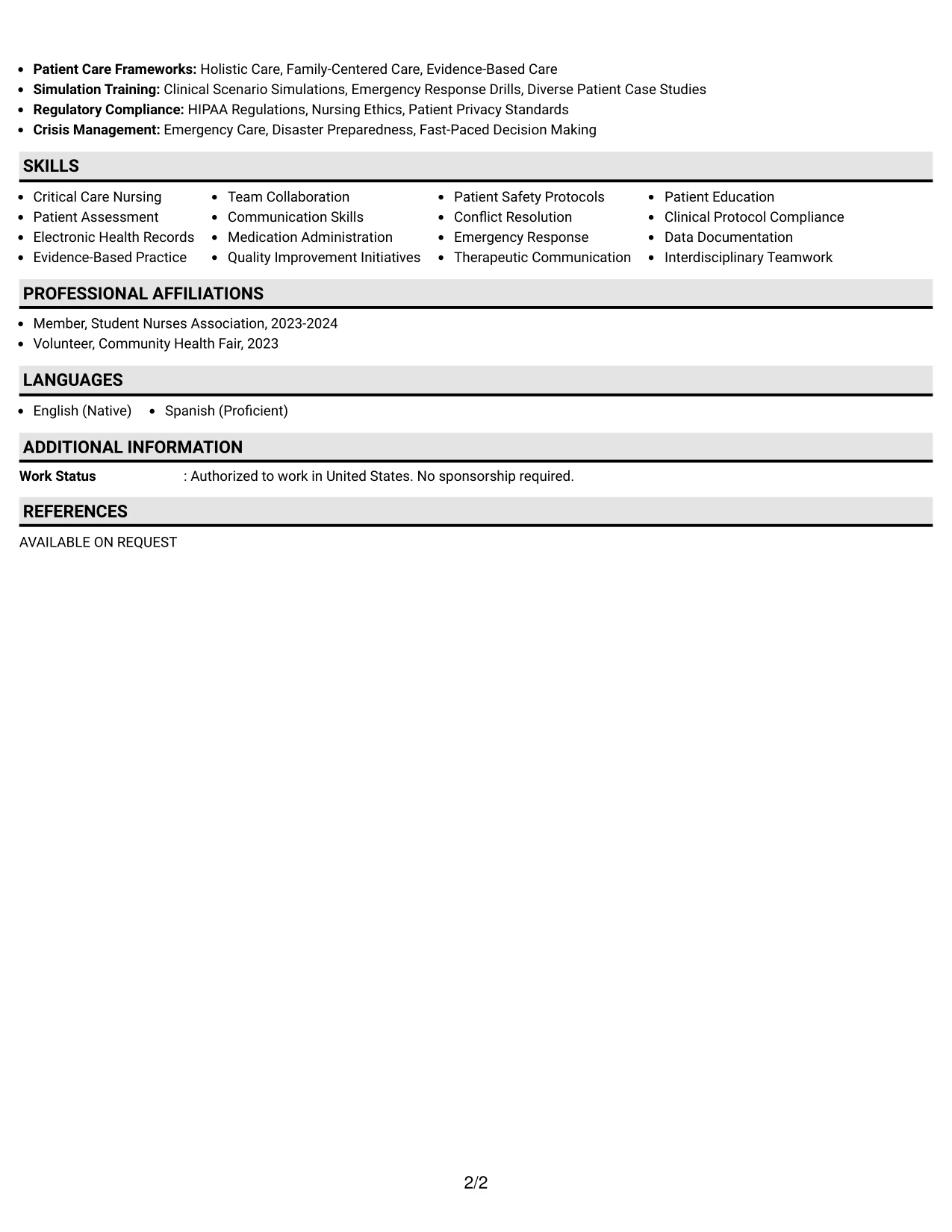 Resume Example Page 2