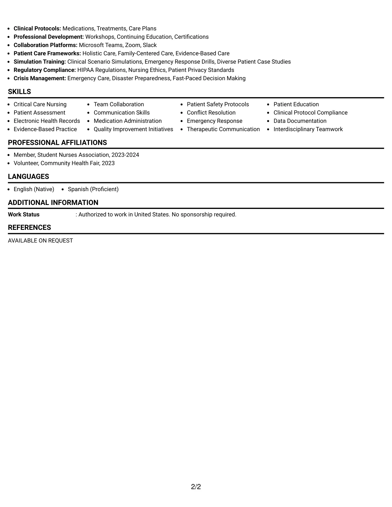 Resume Example Page 2
