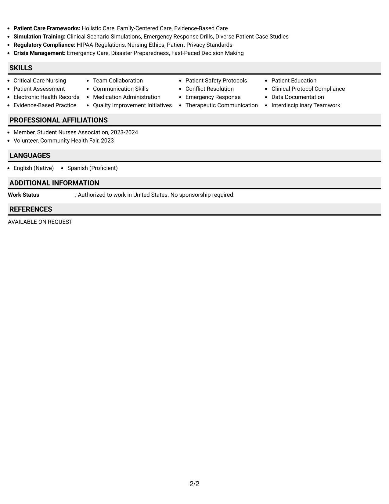 Resume Example Page 2
