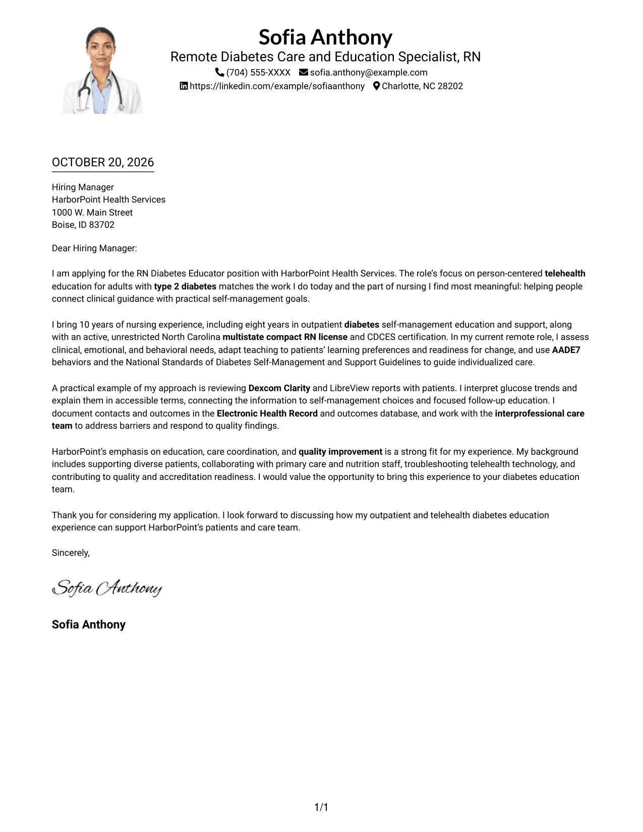 Cover letter example — page 1