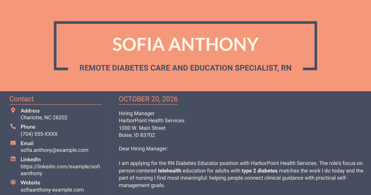 7 RN Diabetes Educator Cover Letter Templates with Example