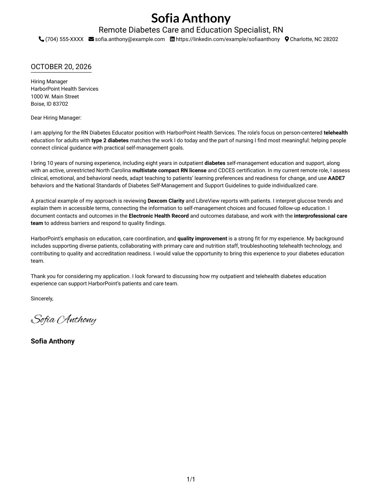 Cover letter example — page 1