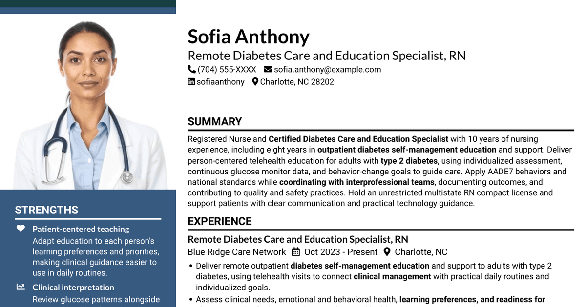 7 RN Diabetes Educator Resume Templates with Example