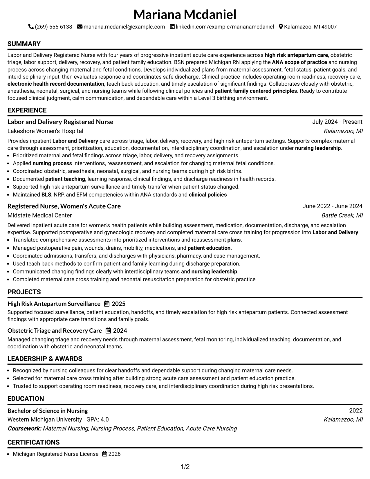 Resume Example Page 1