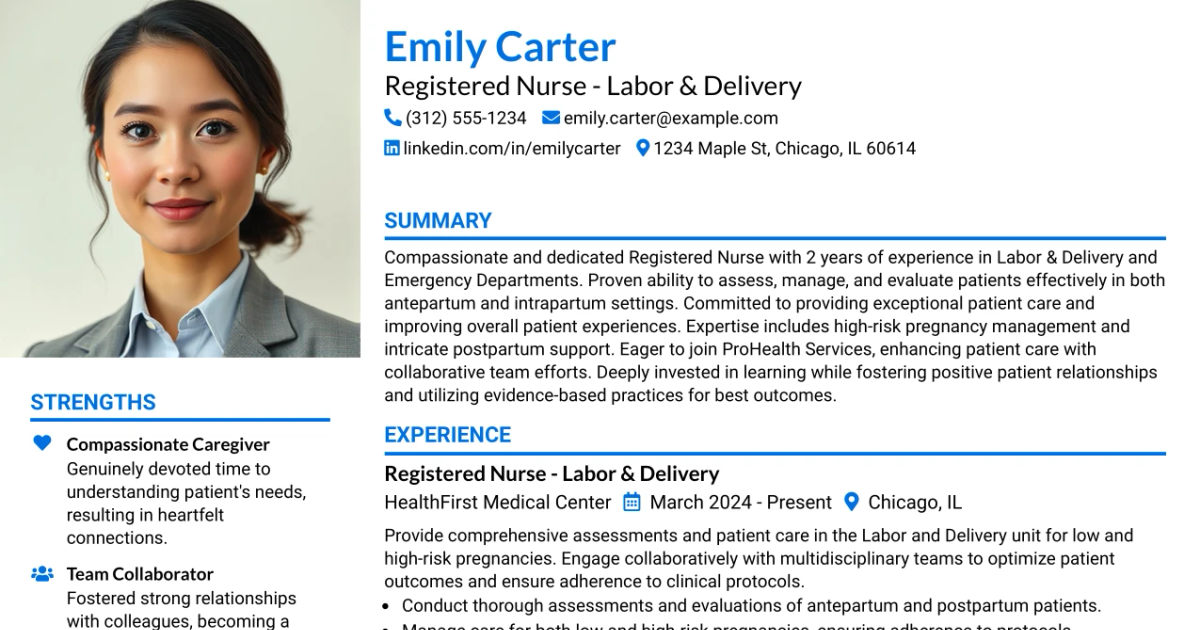 33 RN - Labor & Delivery Resume Templates with Example 2026 (ATS-Optimized)