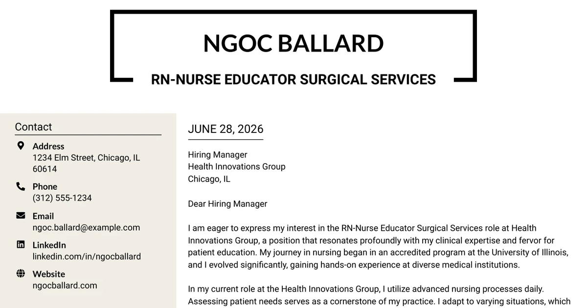30+ RN-Nurse Educator Surgical Services Cover Letter Templates with Example 2026