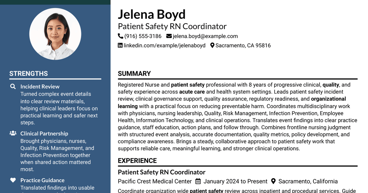 7 RN, Patient Safety Coordinator Resume Templates with Example