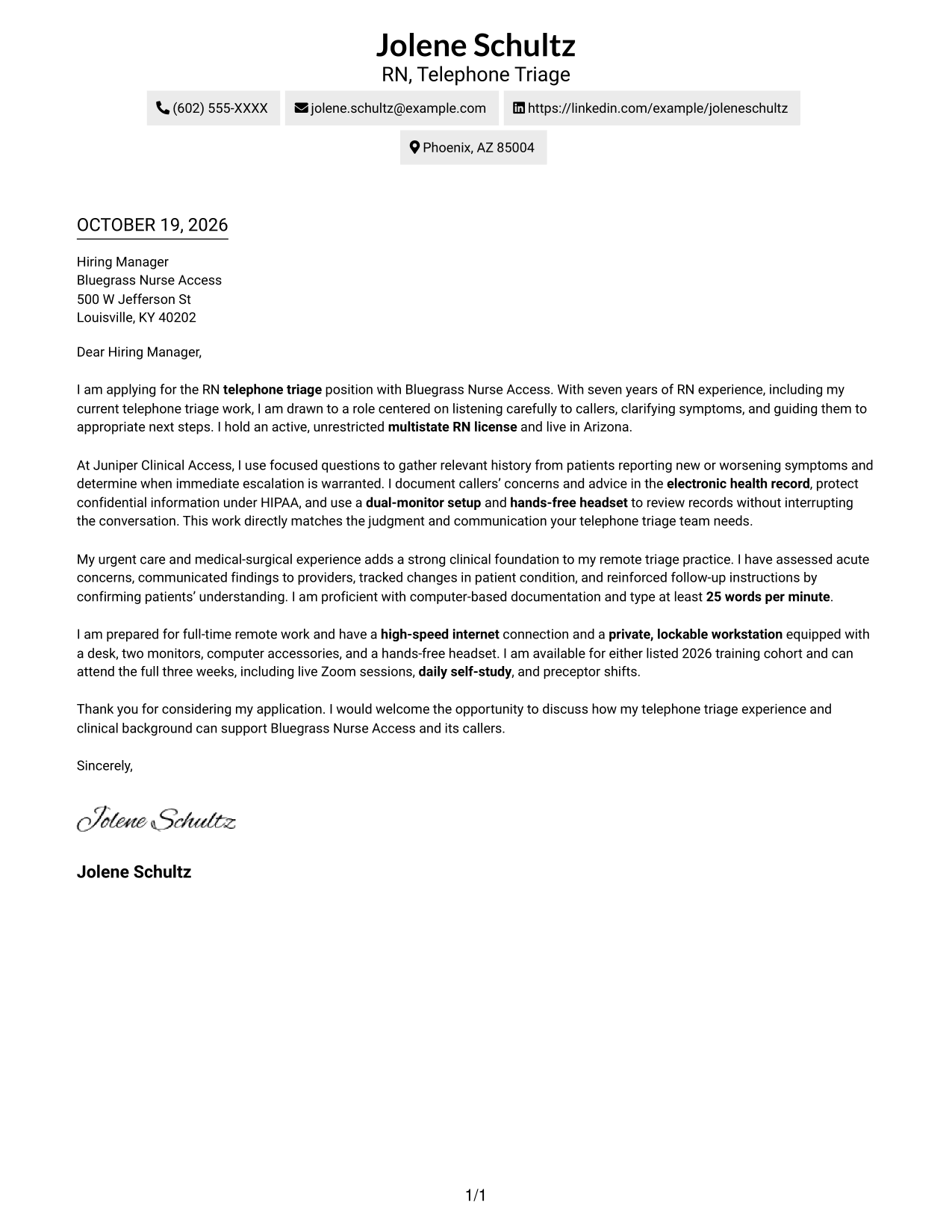 Cover letter example — page 1