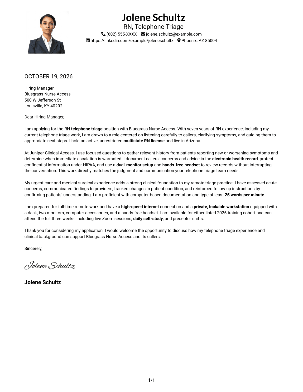 Cover letter example — page 1