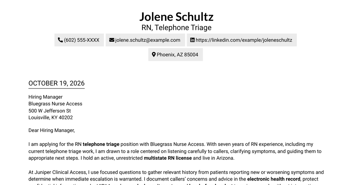 7 RN - Telephone Triage Cover Letter Templates with Example