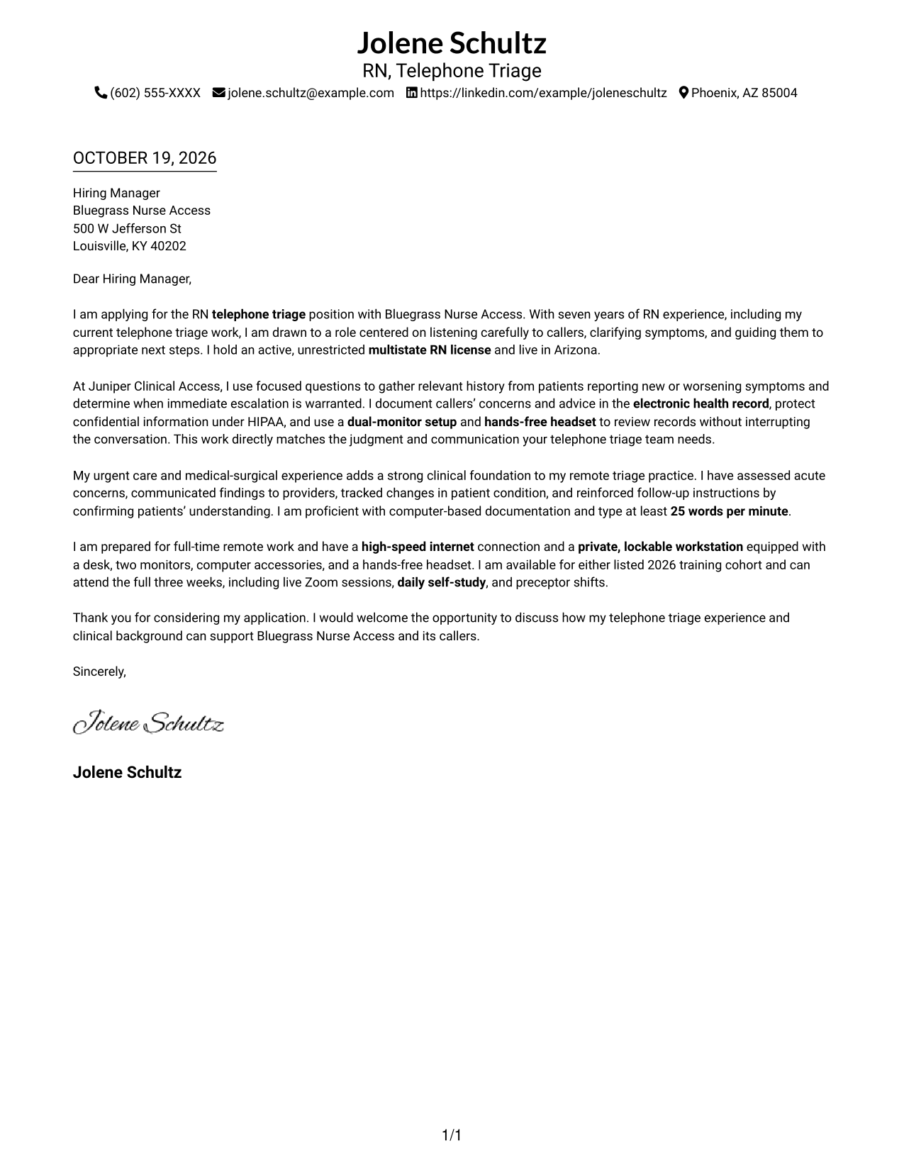 Cover letter example — page 1