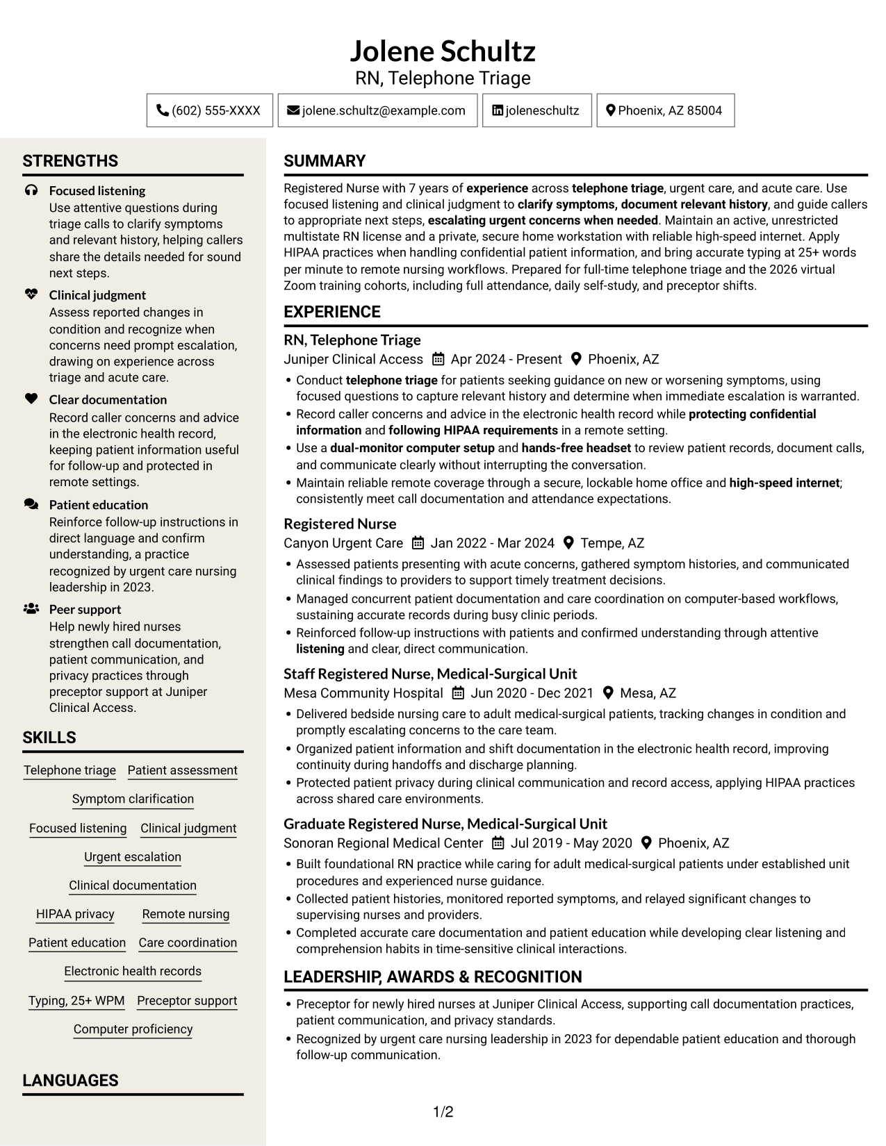 Resume example — page 1