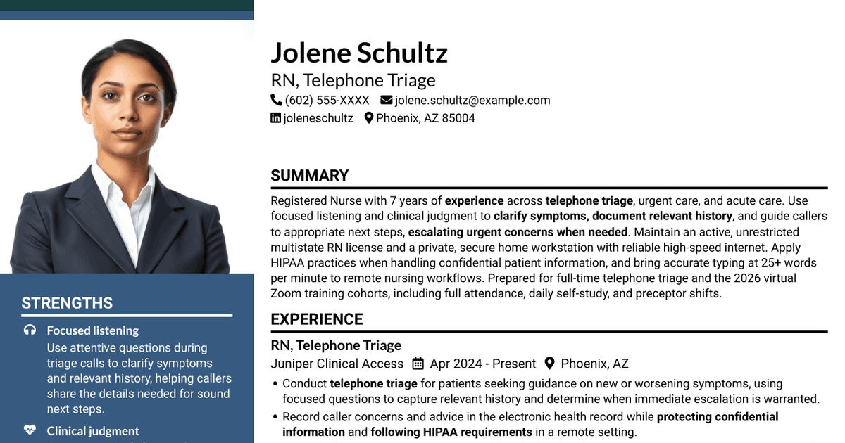 7 RN - Telephone Triage Resume Templates with Example