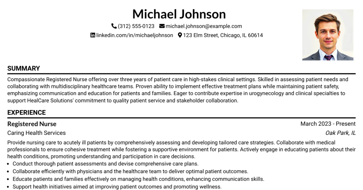 33 RN Urogynecology Full time Resume Templates with Example 2026 (ATS-Optimized)